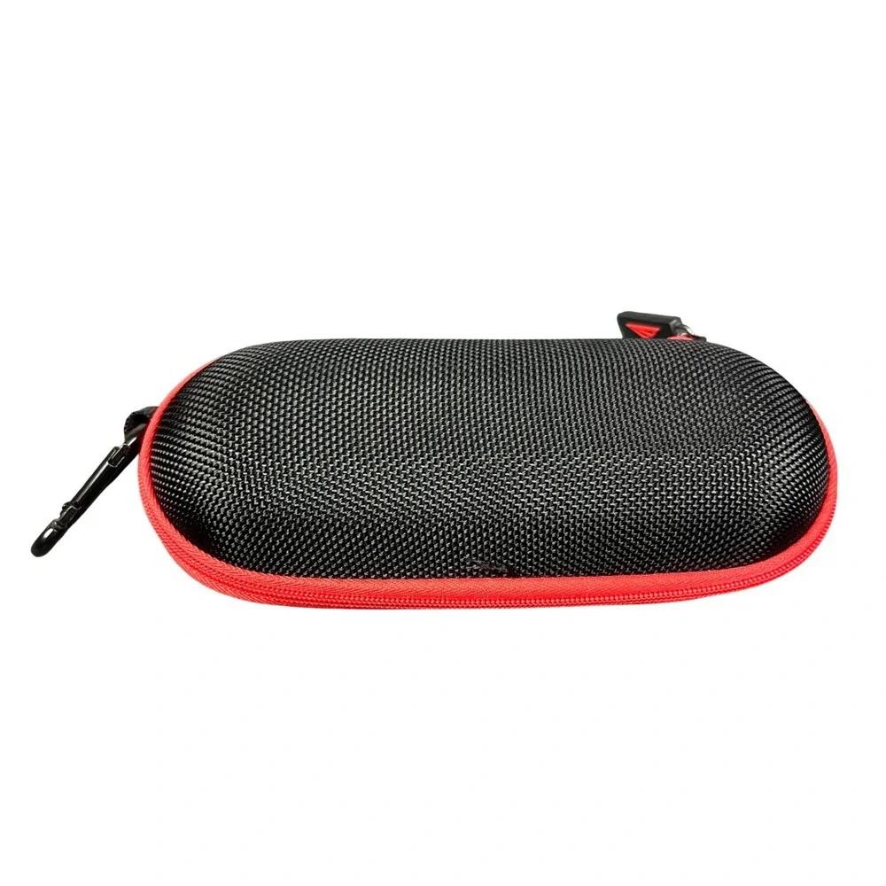 Denali Black Red Hard Shell Sunglasses Case with Carabiner Clip Zipper Closure